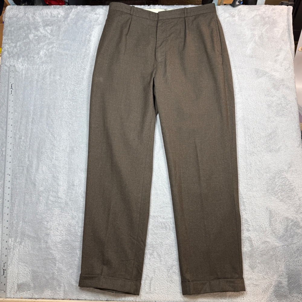 Vintage Polo Ralph Lauren Pleated Trousers Mens 35x32 (Fit 37x32) Brown 90s Wool